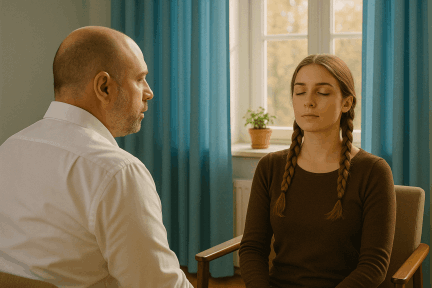 Hypnosearbeit mit einer jungen Frau in der Praxis